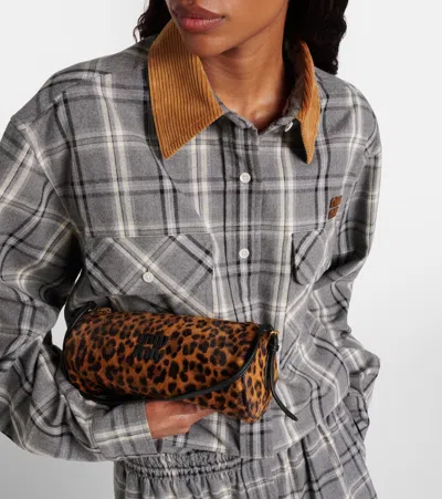 Miu Miu Leopard-print Calf Hair Shoulder Bag In Brown