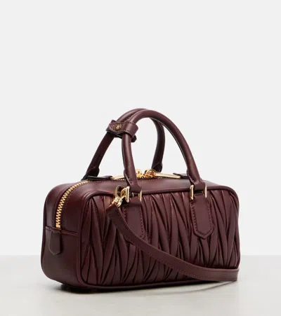 Miu Miu Arcadie Matelassé Leather Tote Bag In Burgundy