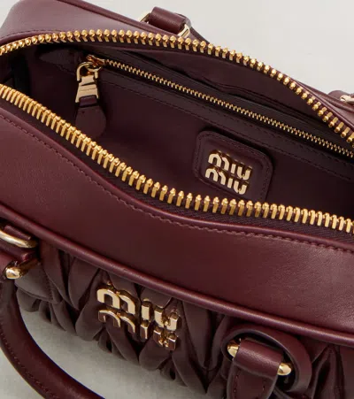 Miu Miu Arcadie Matelassé Leather Tote Bag In Burgundy