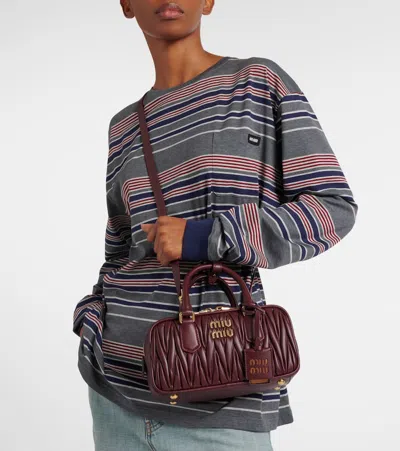 Miu Miu Arcadie Matelassé Leather Tote Bag In Burgundy
