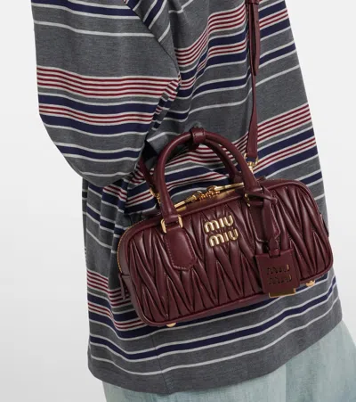 Miu Miu Arcadie Matelassé Leather Tote Bag In Burgundy
