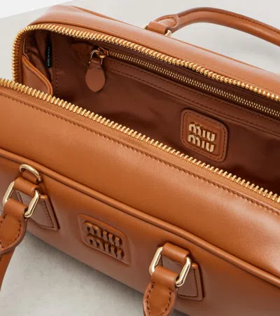 Miu Miu Arcadie Leather Tote Bag In Brown