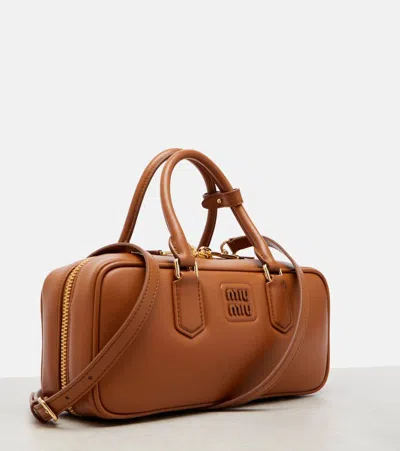 Miu Miu Arcadie Leather Tote Bag In Brown