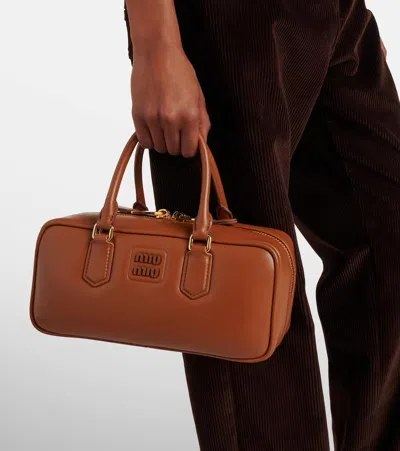 Miu Miu Arcadie Leather Tote Bag In Brown