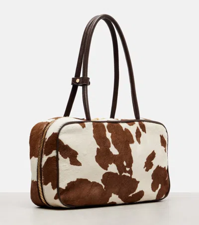 Miu Miu Beau Cow-print Calf Hair Shoulder Bag In White