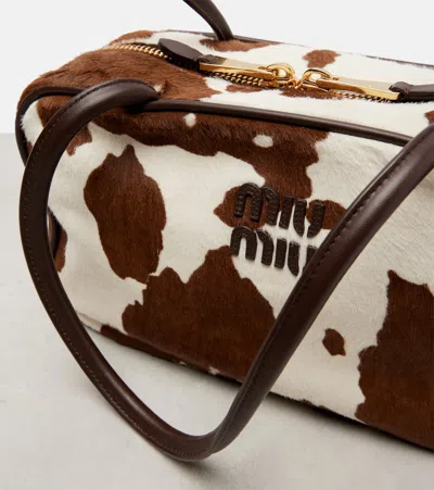 Miu Miu Beau Cow-print Calf Hair Shoulder Bag In White