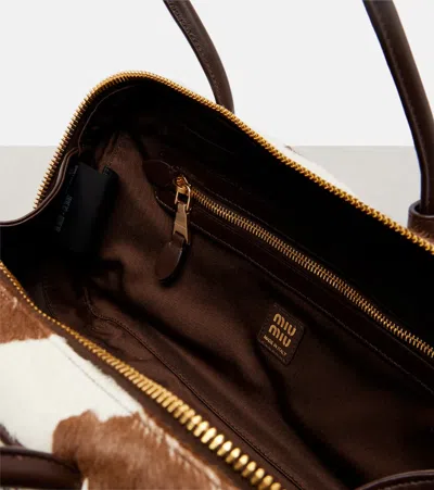 Miu Miu Beau Cow-print Calf Hair Shoulder Bag In White