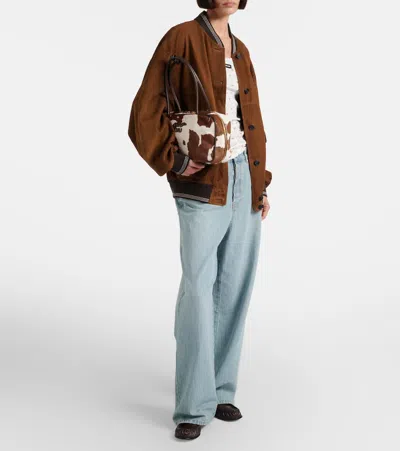 Miu Miu Beau Cow-print Calf Hair Shoulder Bag In White