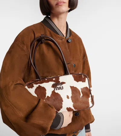 Miu Miu Beau Cow-print Calf Hair Shoulder Bag In White