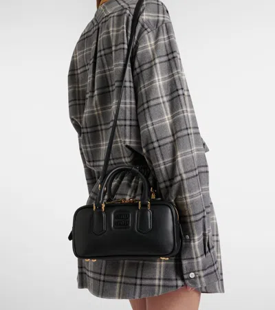Miu Miu Arcadie Small Leather Top-handle Bag In Black