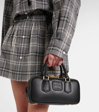 Miu Miu Arcadie Small Leather Top-handle Bag In Black