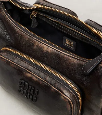 Miu Miu Pocket Medium Leather Shoulder Bag In Brown