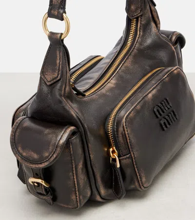Miu Miu Pocket Medium Leather Shoulder Bag In Brown