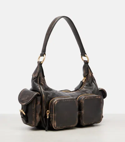 Miu Miu Pocket Medium Leather Shoulder Bag In Brown
