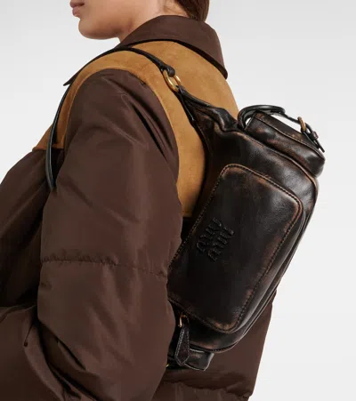 Miu Miu Pocket Medium Leather Shoulder Bag In Brown