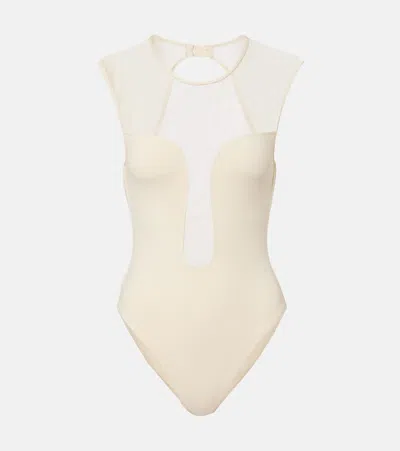 Eres Unique Mesh-trimmed Jersey Bodysuit In White