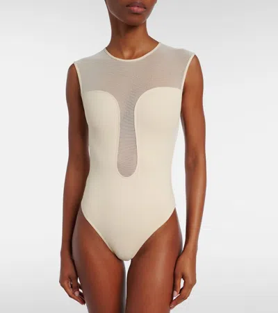 Eres Unique Mesh-trimmed Jersey Bodysuit In White