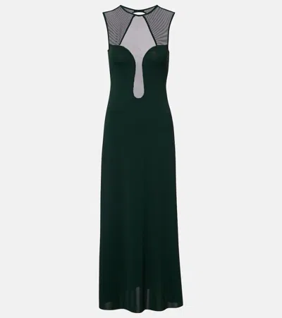 Eres Scene Mesh-trimmed Jersey Maxi Dress In Green