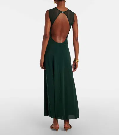 Eres Scene Mesh-trimmed Jersey Maxi Dress In Green