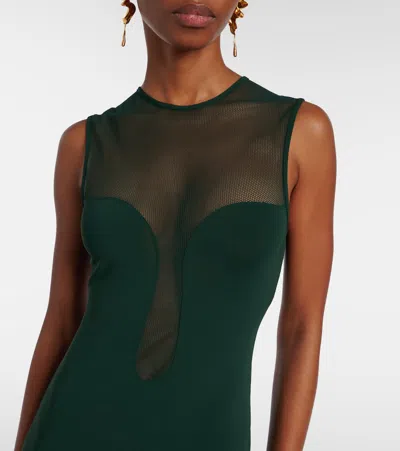 Eres Scene Mesh-trimmed Jersey Maxi Dress In Green
