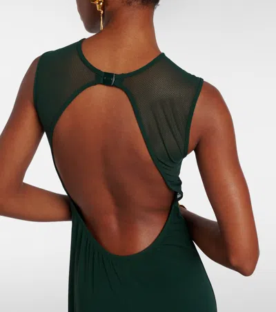 Eres Scene Mesh-trimmed Jersey Maxi Dress In Green