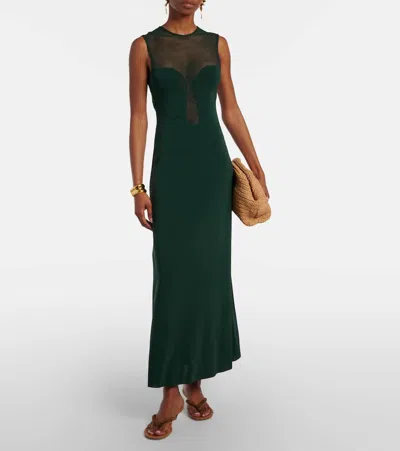 Eres Scene Mesh-trimmed Jersey Maxi Dress In Green