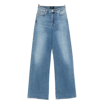 7 For All Mankind Buttoned Wide-leg Jeans In Blue