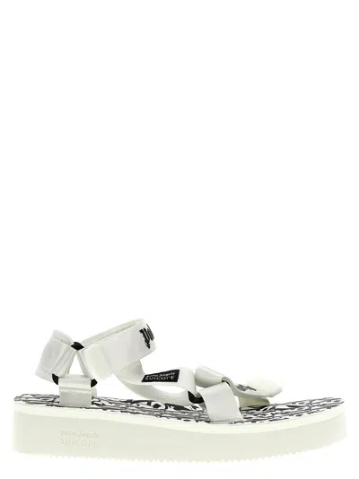 Palm Angels Suicoke Logoed Fabric Sandals In White