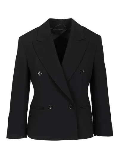 Max Mara Dorico Cropped Double Breasted Wool Blazer Jackets Blue In Black