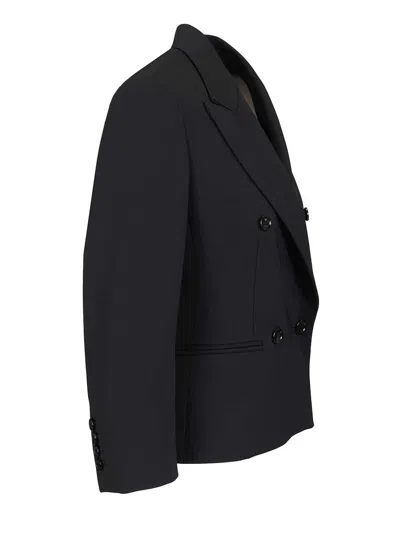 Max Mara Dorico Cropped Double Breasted Wool Blazer Jackets Blue In Black