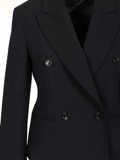 Max Mara Dorico Cropped Double Breasted Wool Blazer Jackets Blue In Black
