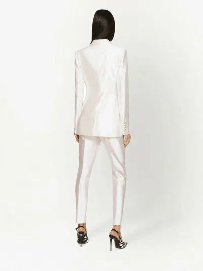 Dolce & Gabbana Double Breasted Blazer Structured Shoulders Silk In White