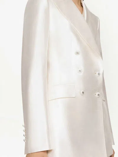 Dolce & Gabbana Double Breasted Blazer Structured Shoulders Silk In White