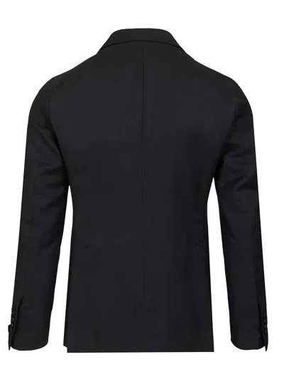 Tagliatore Double-breasted Herringbone Fabric Blazer Jackets Blue In Black