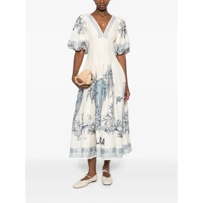 Alemais V-neck Patterned Mini Dress In White