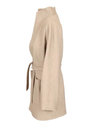 Max Mara Edile Short Belted Cashmere Coat Coats Beige