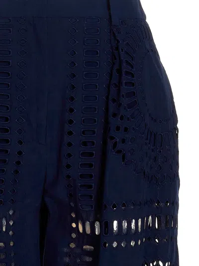 Alberta Ferretti Embroidered High Waist Wide Leg Trousers In Dark Blue