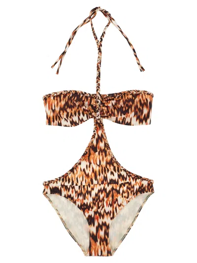 Isabel Marant Farah Beachwear Orange In Animal Print
