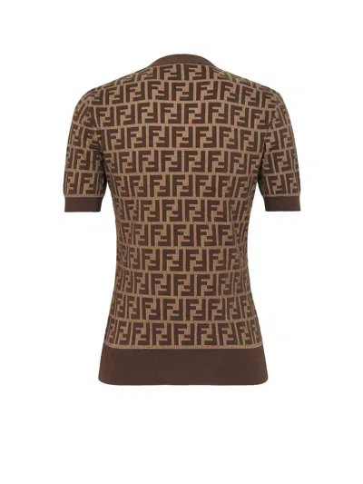 Fendi Ff Cotton Sweater In Brown