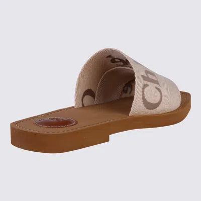 Chloé X High Summer Woody Embroidered Logo Flat Sandals In Neutral