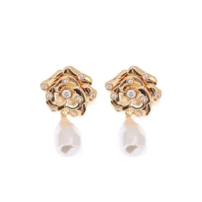 Self-portrait Flower Pearl Drop Earrings In Gold