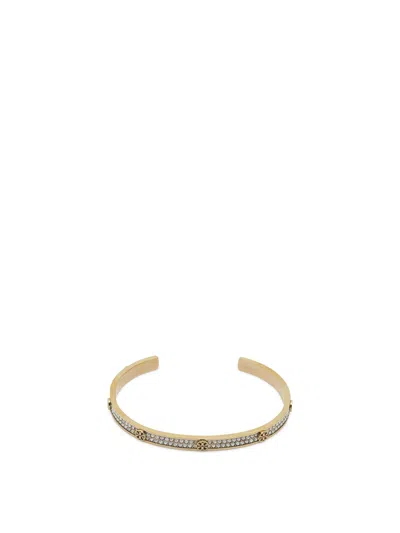 Tory Burch Icon Crystal Paved Cuff Bracelet In Gold
