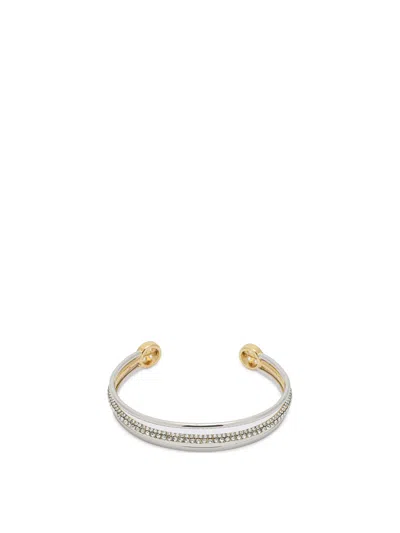 Tory Burch Icon Crystal Paved Two-tone Cuff Bracelet In Multi