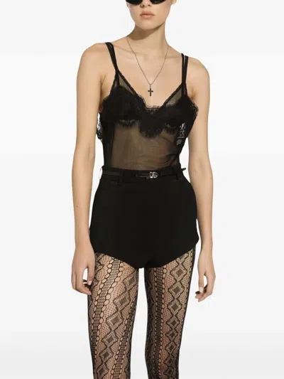 Dolce & Gabbana Lace Trim Stretch Tank Top Open Back In Multi