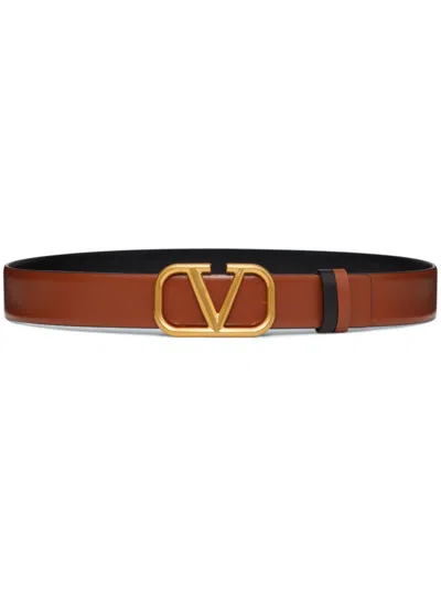 Valentino Garavani Reversible Vlogo Signature Belt In Polished Calfskin 30 Mm In Brown
