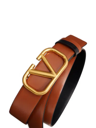 Valentino Garavani Reversible Vlogo Signature Belt In Polished Calfskin 30 Mm In Brown