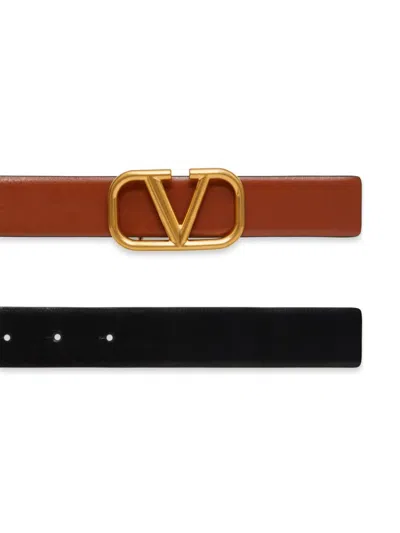 Valentino Garavani Reversible Vlogo Signature Belt In Polished Calfskin 30 Mm In Brown