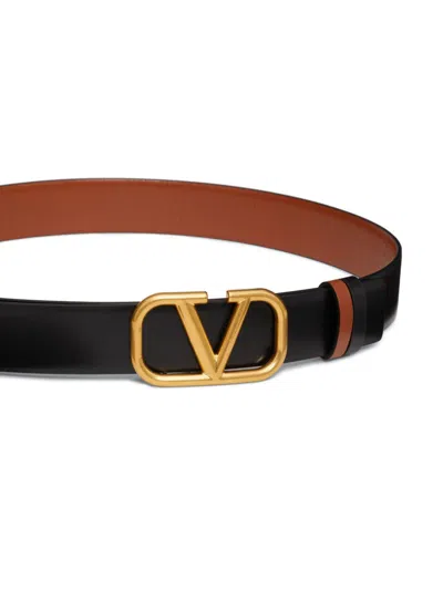 Valentino Garavani Reversible Vlogo Signature Belt In Polished Calfskin 30 Mm In Brown