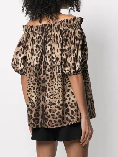Dolce & Gabbana Short Sleeve Top In Poplin Leopard Print Clothing In Animal Print