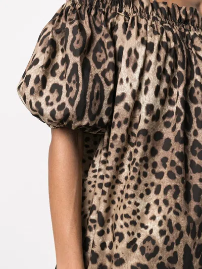 Dolce & Gabbana Short Sleeve Top In Poplin Leopard Print Clothing In Animal Print